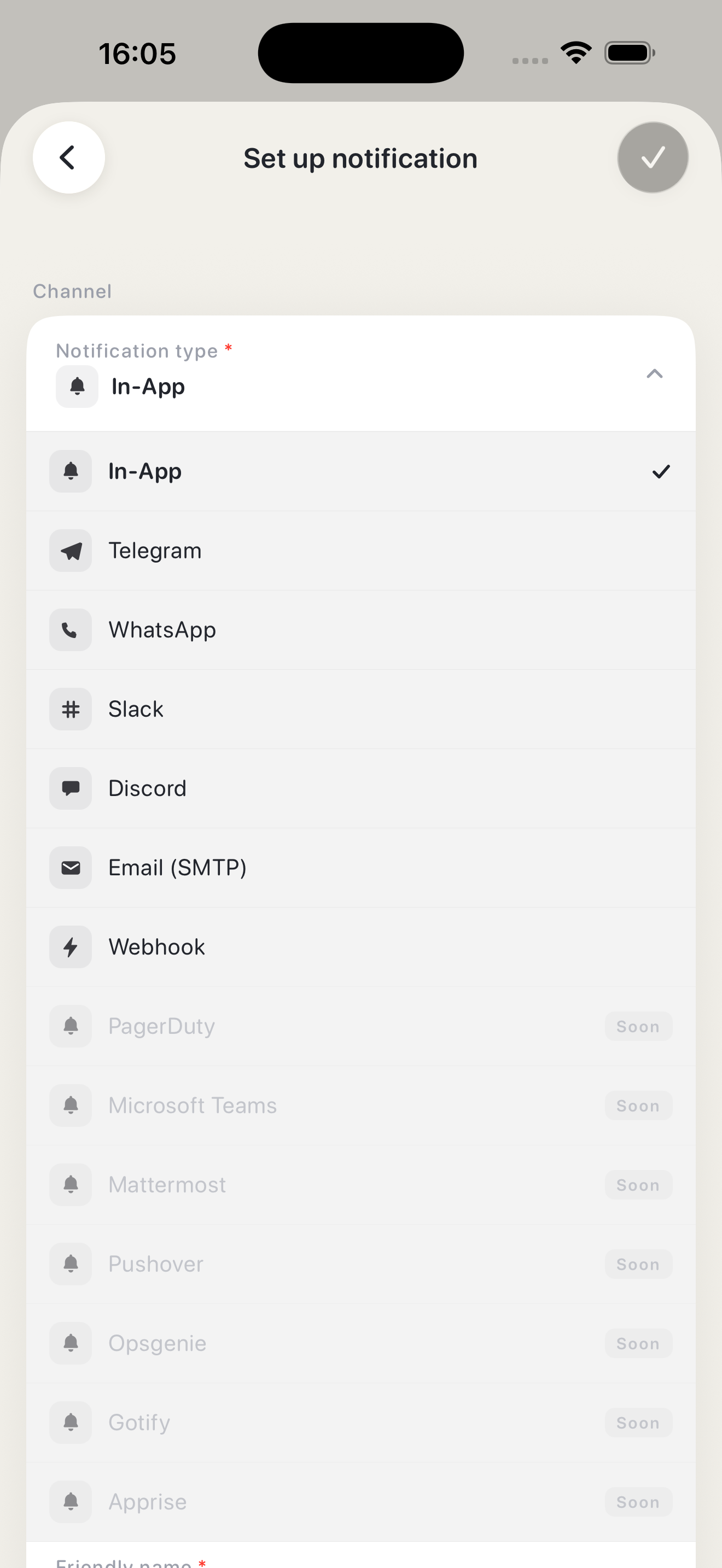 Selene's notification channel picker